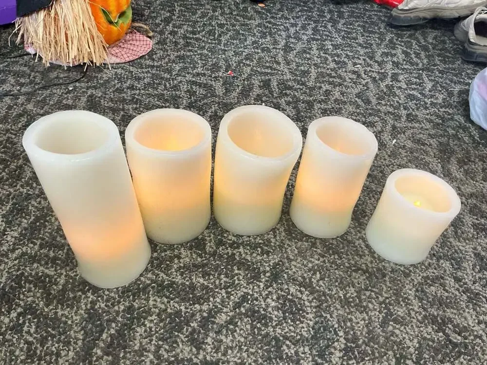 Set of 5 Graduated Flameless LED Pillar Candles with Wax Finish